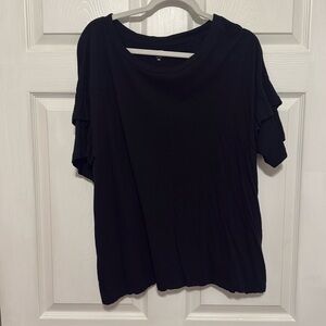 Black short ruffle sleeve cotton shirt